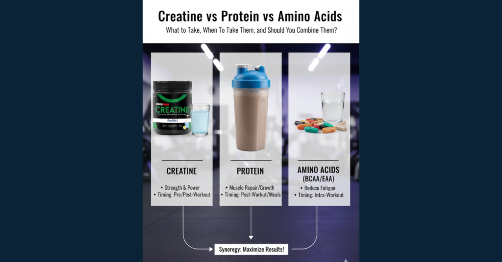 Creatine vs Protein vs Amino Acids: What to Take, When to Take Them, and Should You Combine Them?